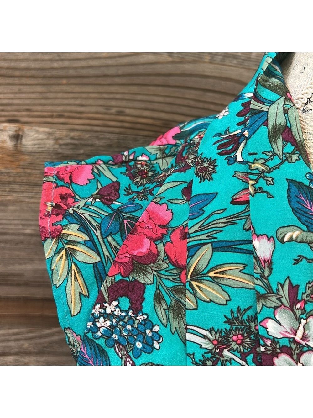 ASOS Floral Teal Cap Sleeve Romper Size 4 - Picture 3 of 13